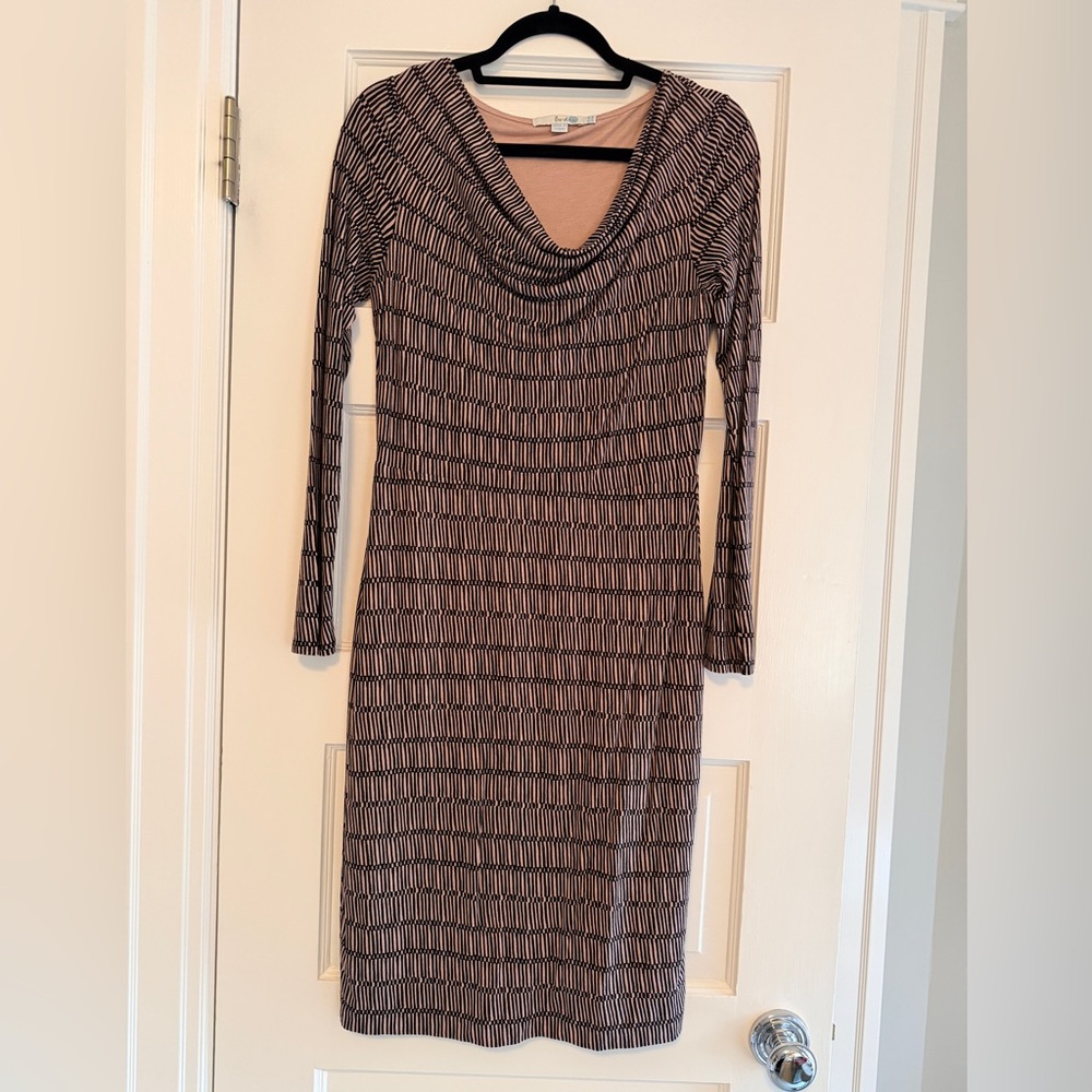 Boden Elegant Black and Beige Striped Dress